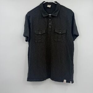 Lucky Brand Polo Shirt Men Large Gray Short Sleeve Slub Cotton Preppy Casual
